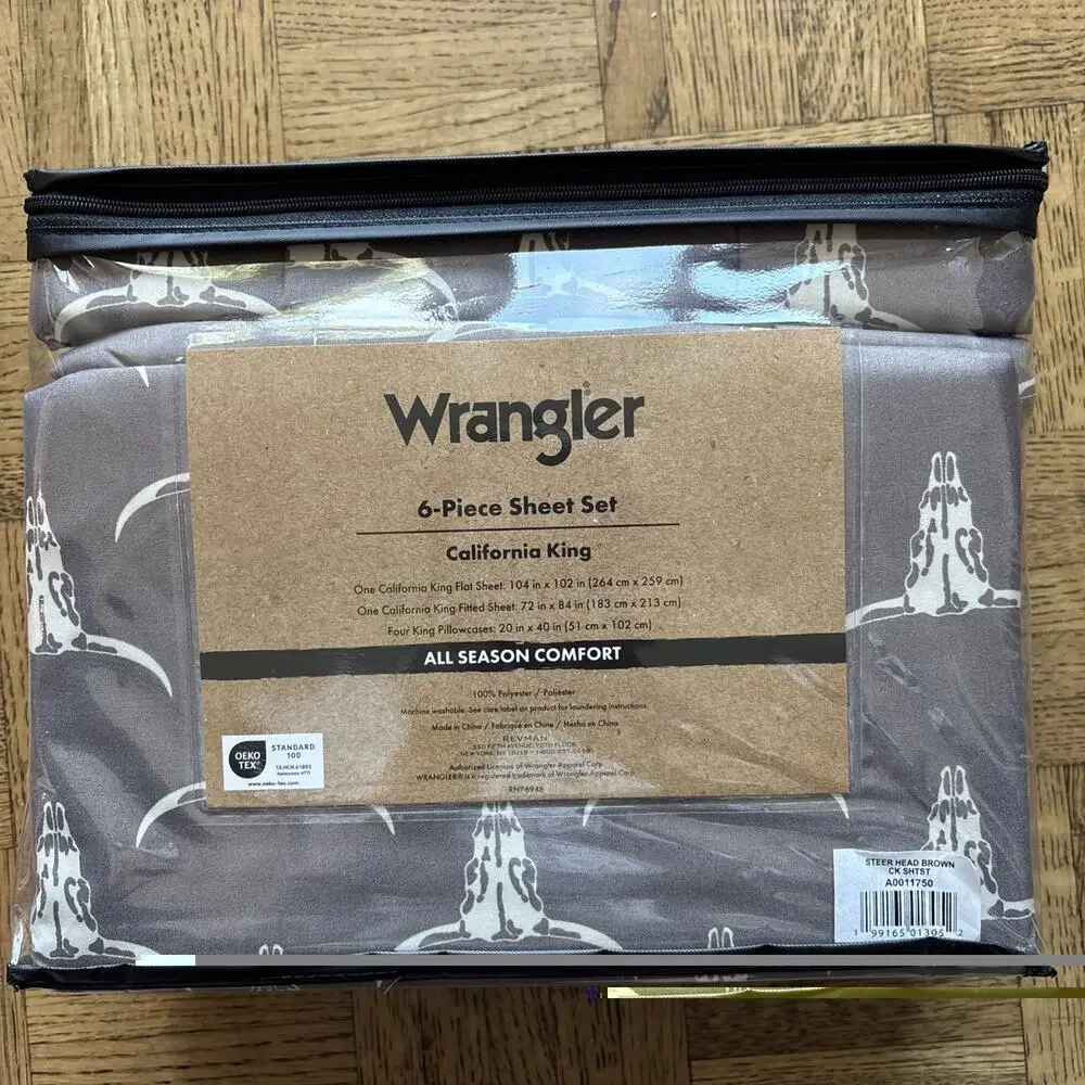 Wrangler Cal King Steer Head Brown Western Cowboy Ranch Longhorn Skull Sheet Set